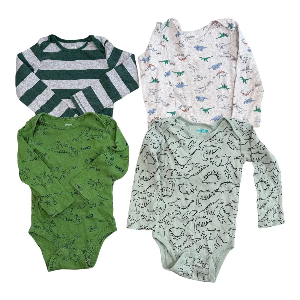 Carter's Mighty Goods Kong Sleeve Bodysuits Boy 24M Dino 4 Pack Bundle Cotton